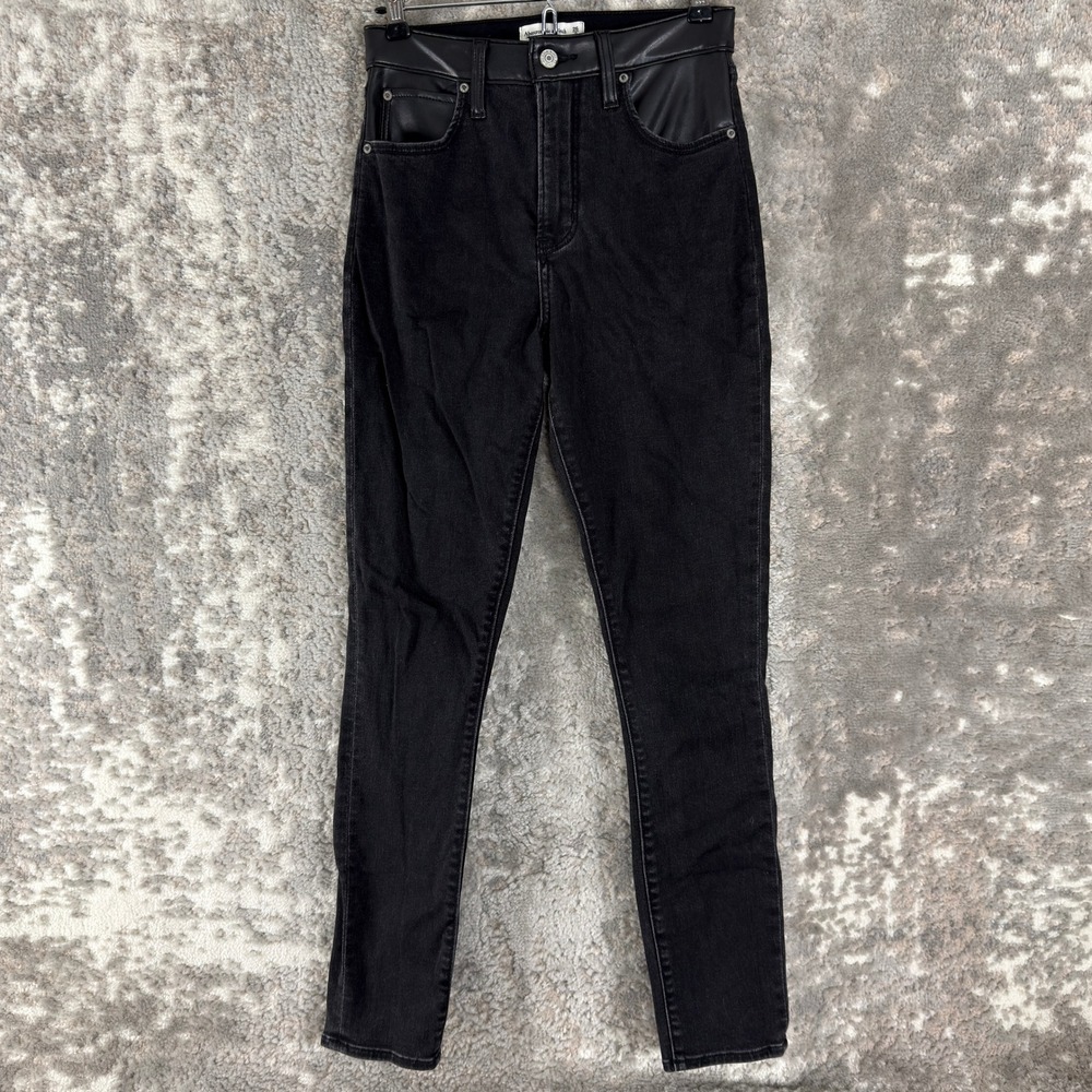 Abercrombie & Fitch Size 2L Faux Leather Trim Super Skinny Jeans Black Women
